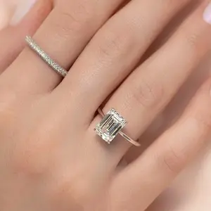 VEYRA 5ct Emerald D Color VVS1 Hand-Cut Moissanite GRA Certified Custom Setting Available for Ring, Necklace & Earring