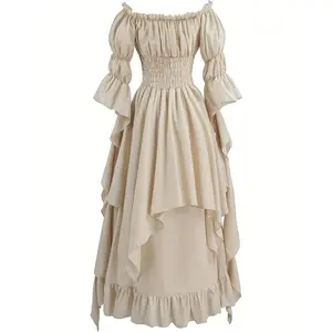 Women'S Gothic Witch Dress Medieval Renaissance Dress Victorian Dress, for Halloween Elegant Fabric Bandeau Womenswear Clothes Costumes Solid Woven