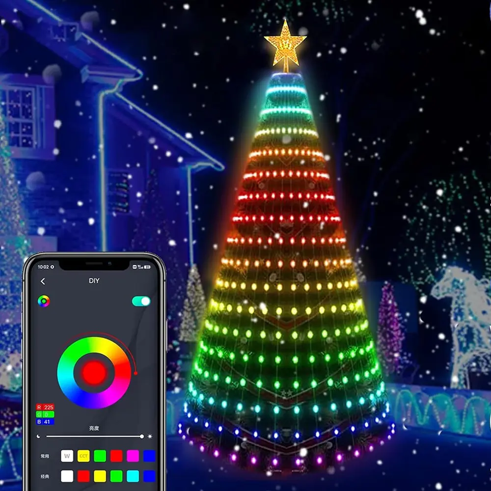 7Ft Smart Christmas Tree Lights – 400 LEDs Customizable Multicolor/Warm White, App Control, Music Sync & Timer, DIY Decor for Indoor/Outdoor Use