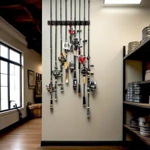 Wall-mounted fishing rod storage rack, vertical fishing rod rack for garage tools, Fishing Pole Rack, Fishing Rods Holder, can accommodate up to 9 fishing rods or combinations.