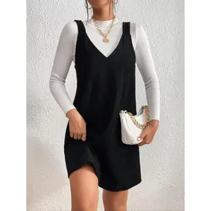 Women’s Solid Sleeveless Corduroy Dress, Casual Vest-Style Long Dress, Autumn & Winter Fashion, Comfortable and Stylish
