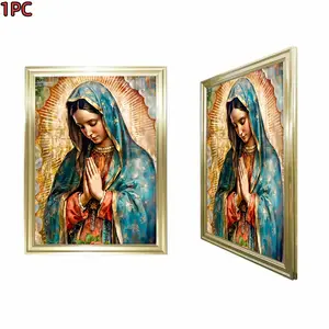 1pc Framed Gold Frame Religious Artwork Classic Style Virgin Mary Canvas Art Print For Living Room Bedroom Church Decor With Gold Frame And Vibrant Colors