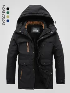 Men's Letter Embroidered Drawstring Pocket Zip Up Hooded Fleece Jacket, Regular Fit Casual Long Sleeve Thermal Lined Outerwear for Winter, Men's Clothes for Daily Wear