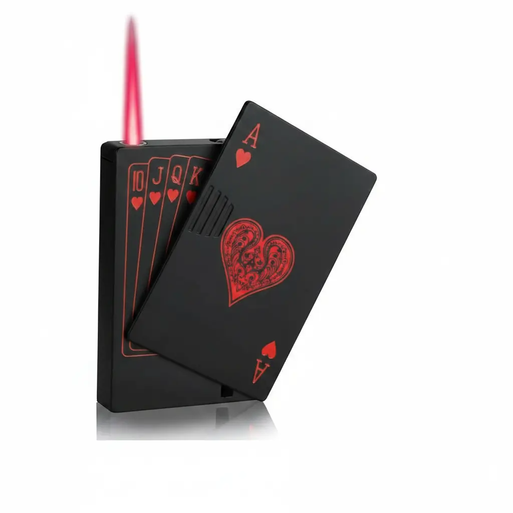 (Without Gas) Red Flame Love Lighter, Jet Torch Lighter, Refillable Butane Lighter, Spade Ace Cool Lighter Windproof Playing Card Design, Metal Material, Suitable for Outdoor, Indoor, BBQ, Candle, Unisex Gift