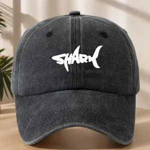 MAKEFGE Men's Shark Graphic Baseball Cap - 100% Polyester Soft Breathable Adjustable Fishing Hat, Water-Washed Vintage Design for Outdoor Camping & Casual Sports, MAKEFGE