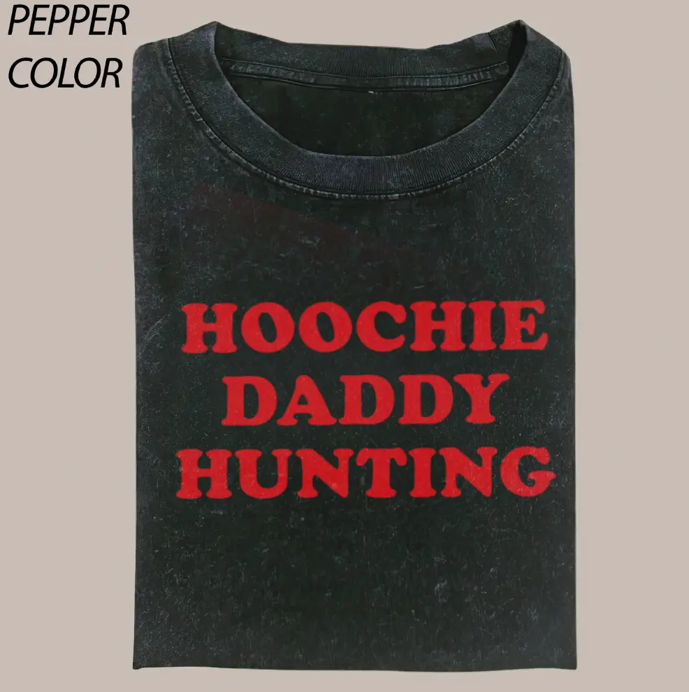 Vintage Hoochie Daddy Hunting Short Sleeve T-Shirts, Y2K 90s Clothing Summer Tee Women