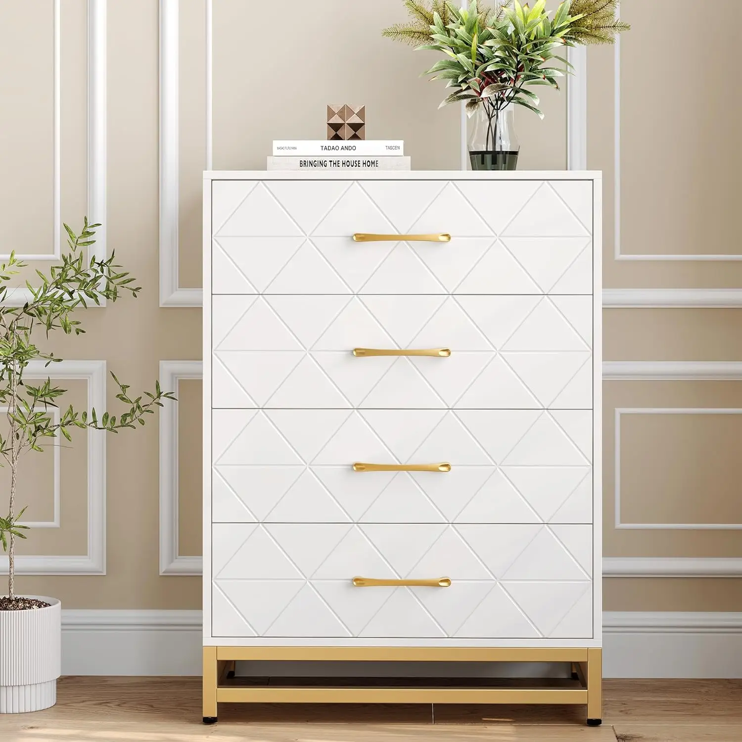 GARVEE Wooden Dresser for Bedroom, Dressers & Chest of Drawers with 4 Drawer for Bedroom, Living Room, Hallway, Entryway, Space Saving