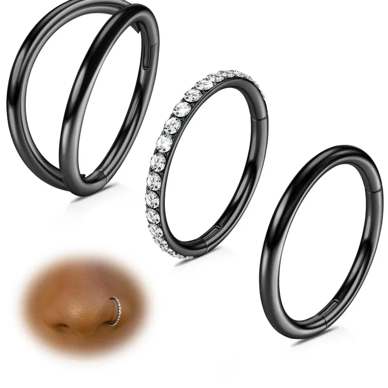 Punk Style Nose Ring, Stainless Steel Nose Ring with Rhinestone Decor, Fashion Body Jewelry, Nose Piercing Jewelry for Party, Daily Clothing Decor, Trendy All-match & Exquisite Jewelry for Gift, Body Jewellery