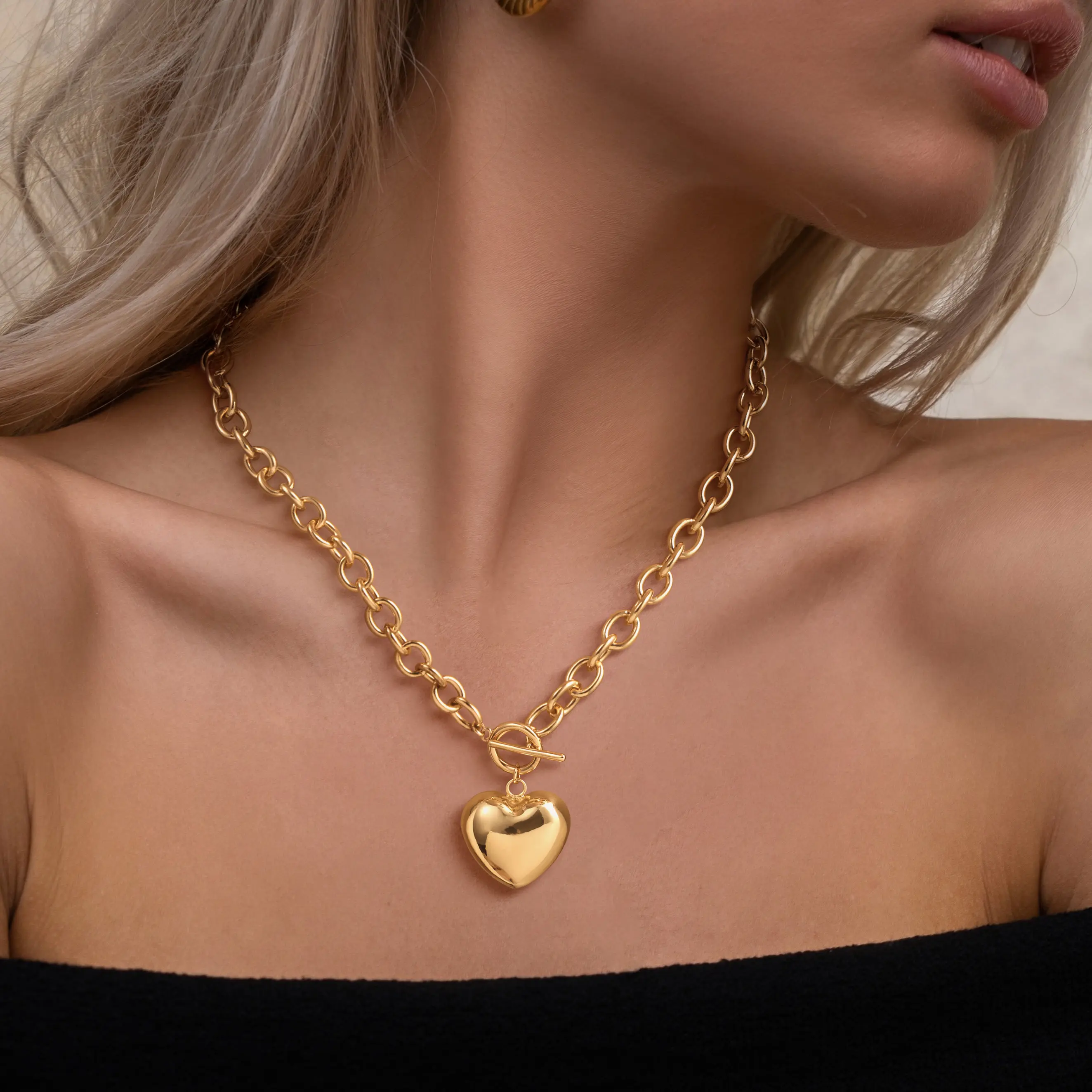 Tewiky Women's Gold Heart Gold Chain Necklace, OT Clasp Design, Summer Vibes Gift for Girls