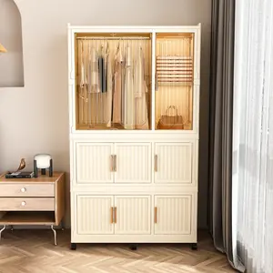 Portable Wardrobe Closet Storage Organizer for Clothes,Clothes Dresser,9 Magnetic Doors-9 Cubes & 1 Hanging Rod,6 pcs hangers , Baby Wardrobe Storage Cabinet,White
