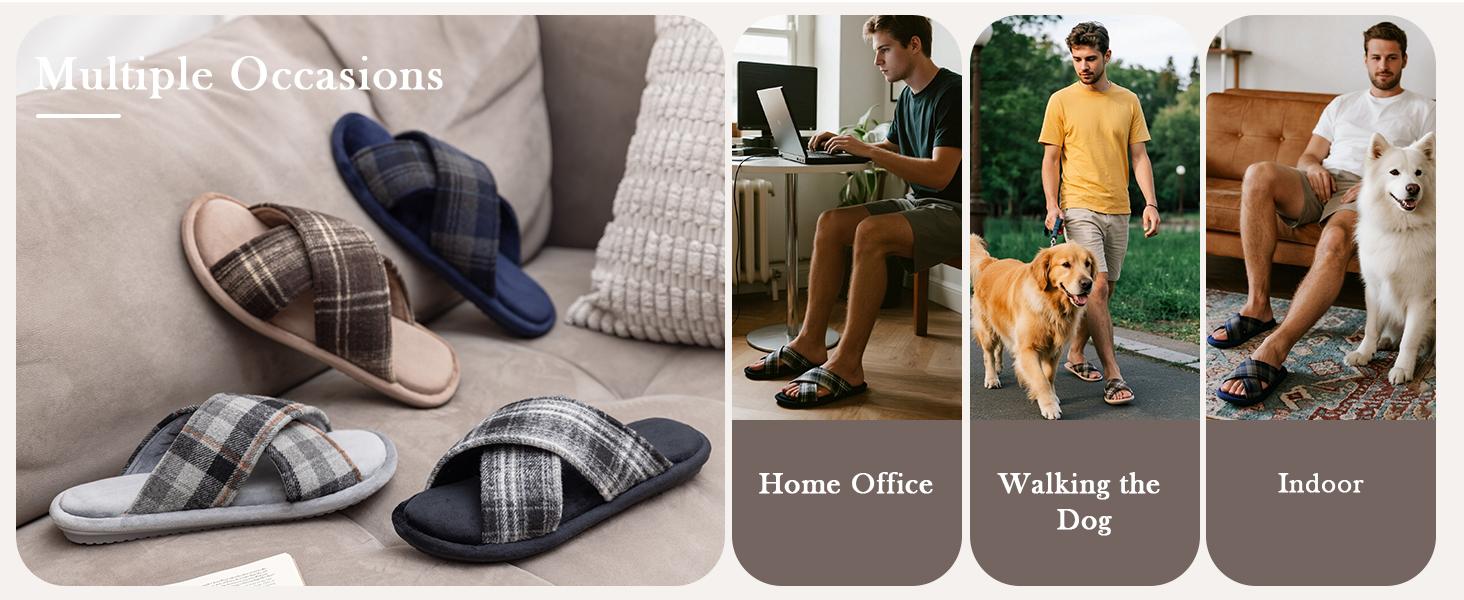GOEWY Mens Cozy Slippers Cross Band House Slippers with Memory Foam Soft Non-slip Indoor House Shoes Summer Breathable Slipper