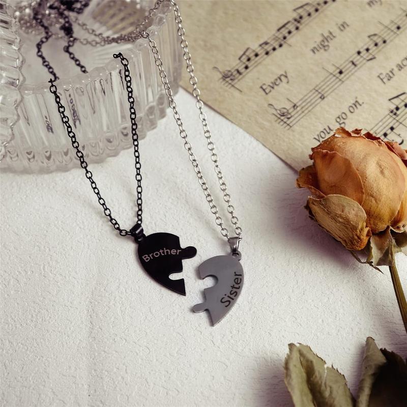 2 count Love Heart Puzzle Pendant Necklace Set Adjustbale Broken Split Heart Friend Matching Necklace for Women Men Brother Sister Friendship 2 count Love Heart Puzzle Pendant Necklace Set Adjustbale Broken Split Heart Friend Matching Necklace for Women Men Brother Sister Friendship
