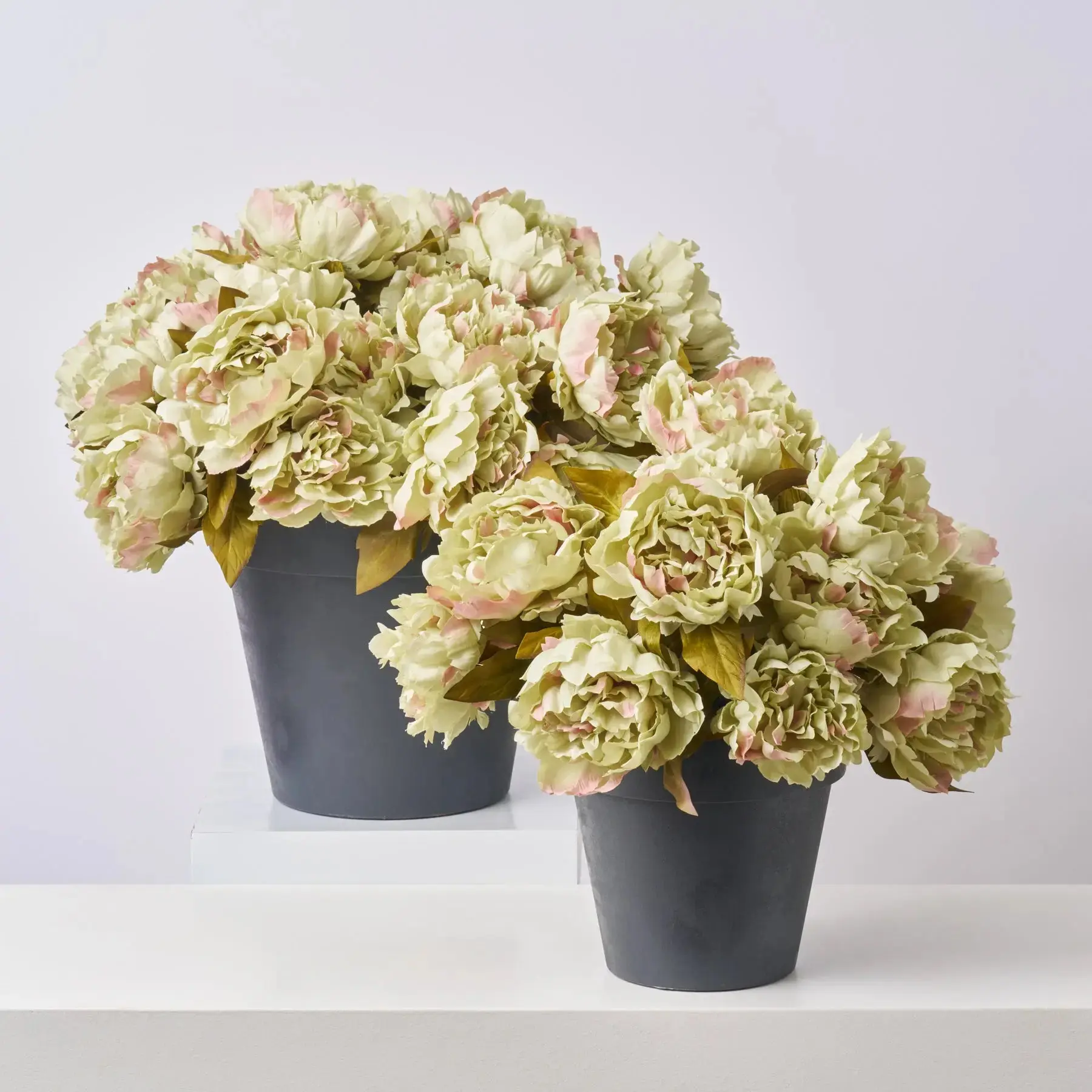 Faux Pistachio Green Peony Bush Outdoor Urn Filler Spring Summer Arrangement - Available in 2 Sizes