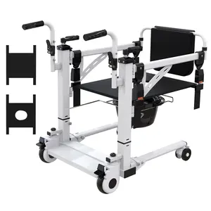 Garvee Patient Lift Transfer Chair, Hoyer Lifts for Home Use, Hydraulic Patient Lift Transfer Chair, Bathroom Wheelchair with 180° Split Seat and Potty, Portable Elderly Lift Bedside Commode Chair