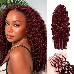 #99J Burgundy Burmese Curly Crochet Human Hair 28 Inch Unprocessed Brazilian Virgin Hair Feather Crochet Human Hair 50 Grams Wine Red Burmese Curly Human Crochet Hair Extensions