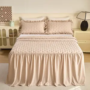 Ultra-Soft Quilted 3PC Bedding Set - Thick Filling Bedspread & Bed Skirt All-Season Thick Bedspread Set - 3PC Bed Skirt + Pillowcase (Full/Queen/King)