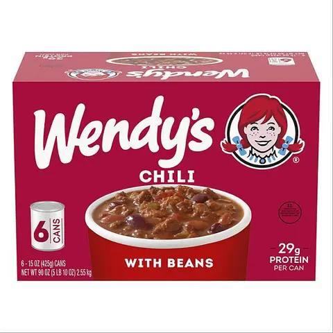 Wendy's Nutritious Protein-Packed Ground Beef Chili with Beans, 15 oz Canned Instant Meal, 29g Protein per Can, 6-Pack Pantry Food