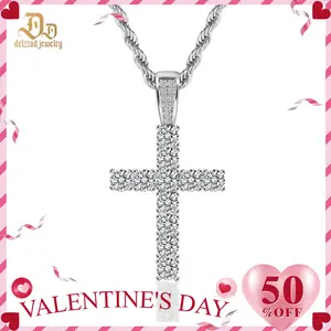 Delzzad 5.6ct Unisex Classic Cross Pendant Necklace Synthetic Moissanite Necklace S925 Chain Perfect for Any Occasion & Everyday Wear Birthday Anniversary Christmas Gifts