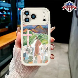 Christian Jesus Mountain Cross Painting Case for iPhone 17 16 15 14 Pro Max 13 12 11 XR XS Plus Air Slim Shockproof Anti Drop TPU Cover