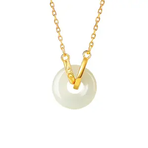 tactiuorc jewelry Hetian Jade Interlocking Rings Necklace - Natural High-Quality Jade Pendant with Gold-Plated Chain