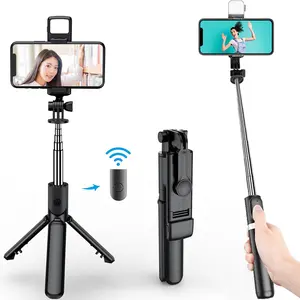 3-in-1 Bluetooth Wireless Selfie Tripod with Fill Light, Shutter Remote Control, Steel Construction, Folding Extendable Portable Monopod for Cellphone, Rotatable Smartphone Selfie Accessories