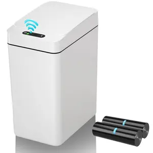 Automatic Bathroom Trash Can 2.6 Gallon Touchless Motion Sensor Garbage Cans Small Slim  Diaper Trash Bin for Bedroom, Office, Kitchen, Living Room, White