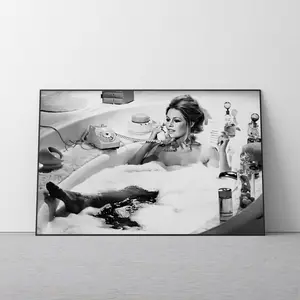 Brigitte Bardot in the Bath Poster – Vintage Black & White Photography Print, Feminist Bathroom Wall Art, Room Decor, Unframed