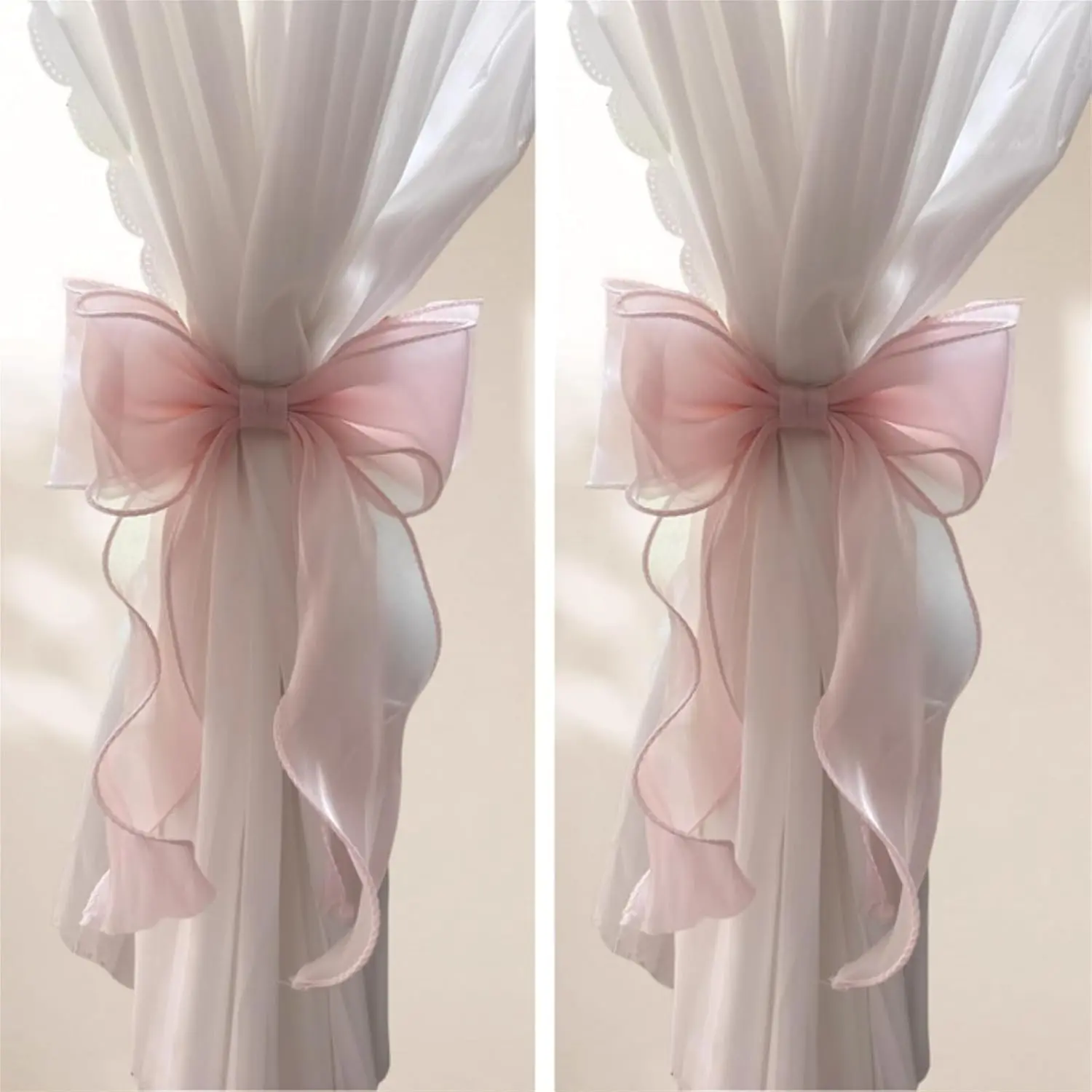 2 Pack French Silky Bow Curtain Tiebacks, Curtains Decorative Rope Accessories Home Décor (Pink,2)