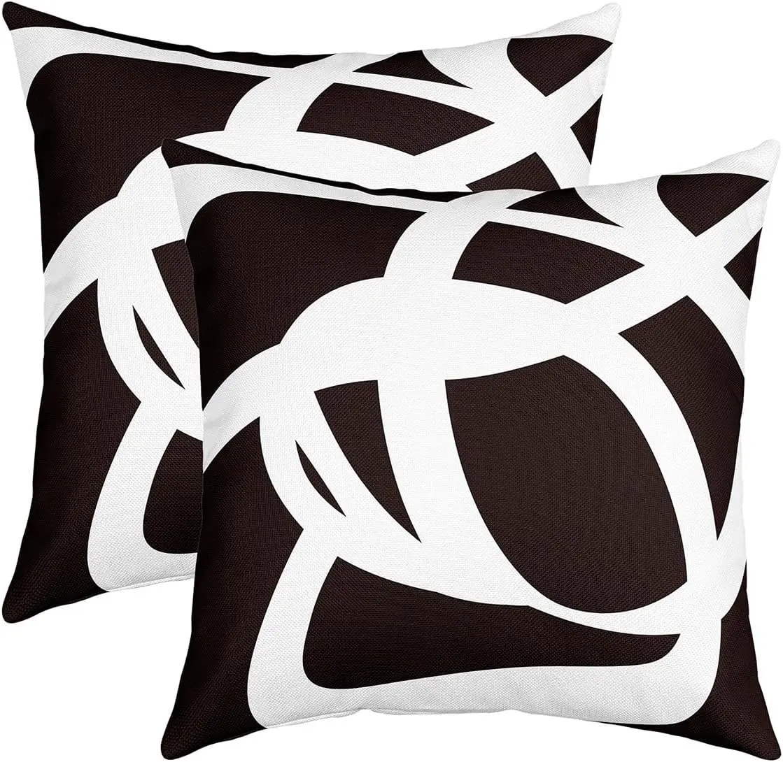 Feelyou 2-Pack Soft Geometric Print Throw Pillow Covers - White and Black Striped, Modern Cushion Covers, Abstract Washable Cushion Cases for Home Decor, Washable Cushion Covers