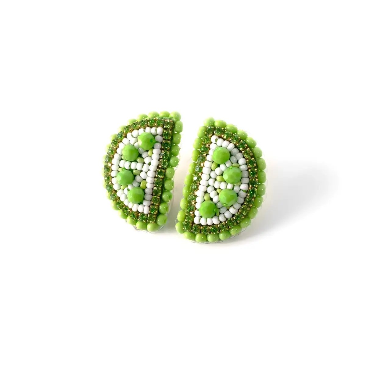 Lime Slice Earrings, Green Beaded Fruit Earrings, Lightweight Women Studs, Handmade Fruit Earrings, Unique Gift Ideas For Her, Vegan Friendly Gifts, Casual Everyday Earrings