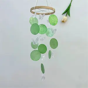 Rainbow Seashell Wind Chime Handmade Butterfly Hanging Decor Aesthetic Boho Windchimes For Home Garden Patio Bedroom Nursery Decoration