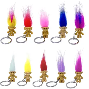 10Pack Cute TROLL DOLLS Key ring Crazy Colour Hair Figurine Kids Toy Party Decoration Good Luck Dolls Keychain Key holder Colorful Diy Furry