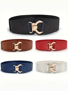 Elegant Buckle PU Waist Belt, Adjustable Wide Elastic Waistband for Women, Fashionable All-Season Accessory, 1 Piece Set