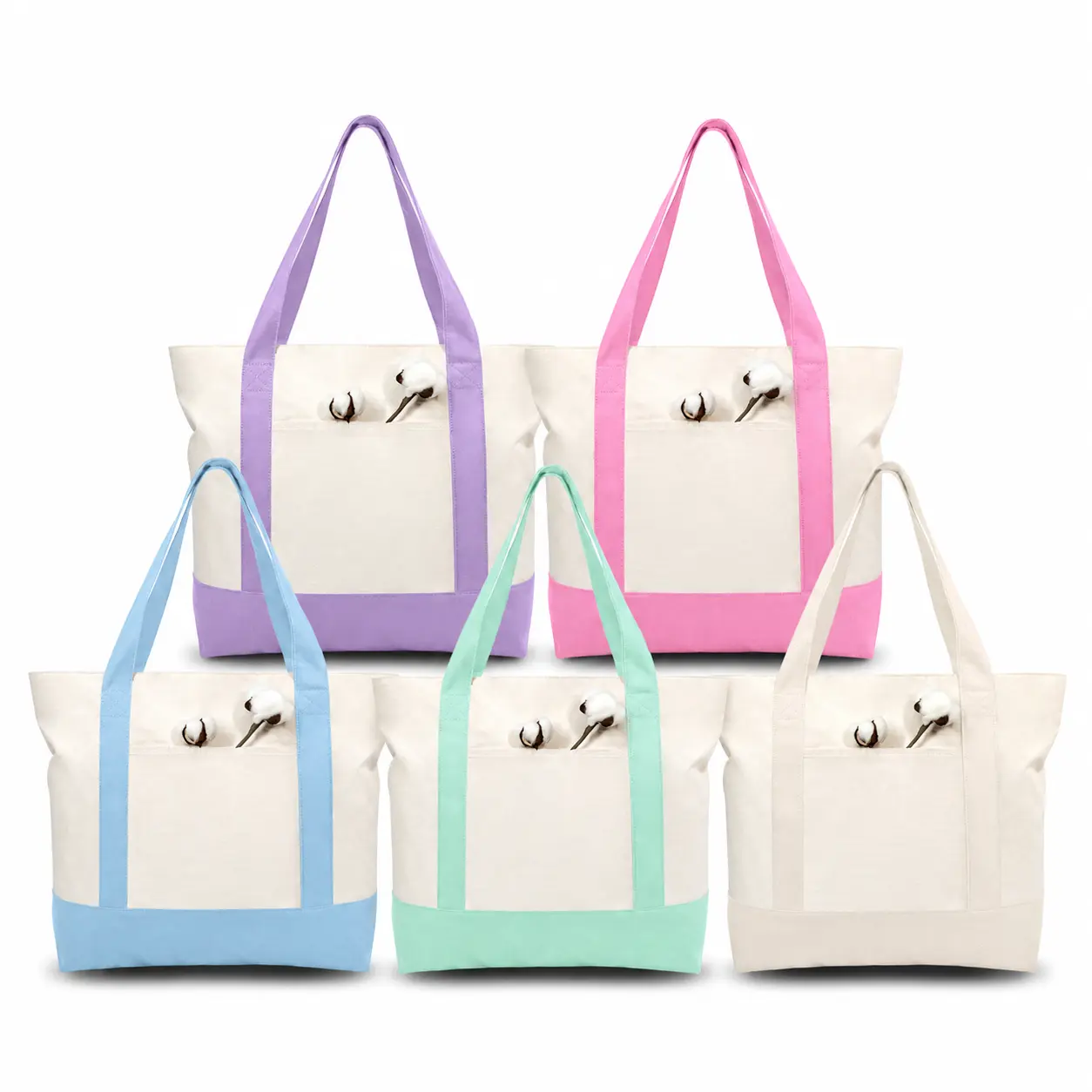 5-Pack Canvas Tote Bag with External Pocket & Top Zipper Closure, Reusable Shoulder Carryall for Grocery Shopping, Work, School, Travel, Errands & Daily Essentials sohochic