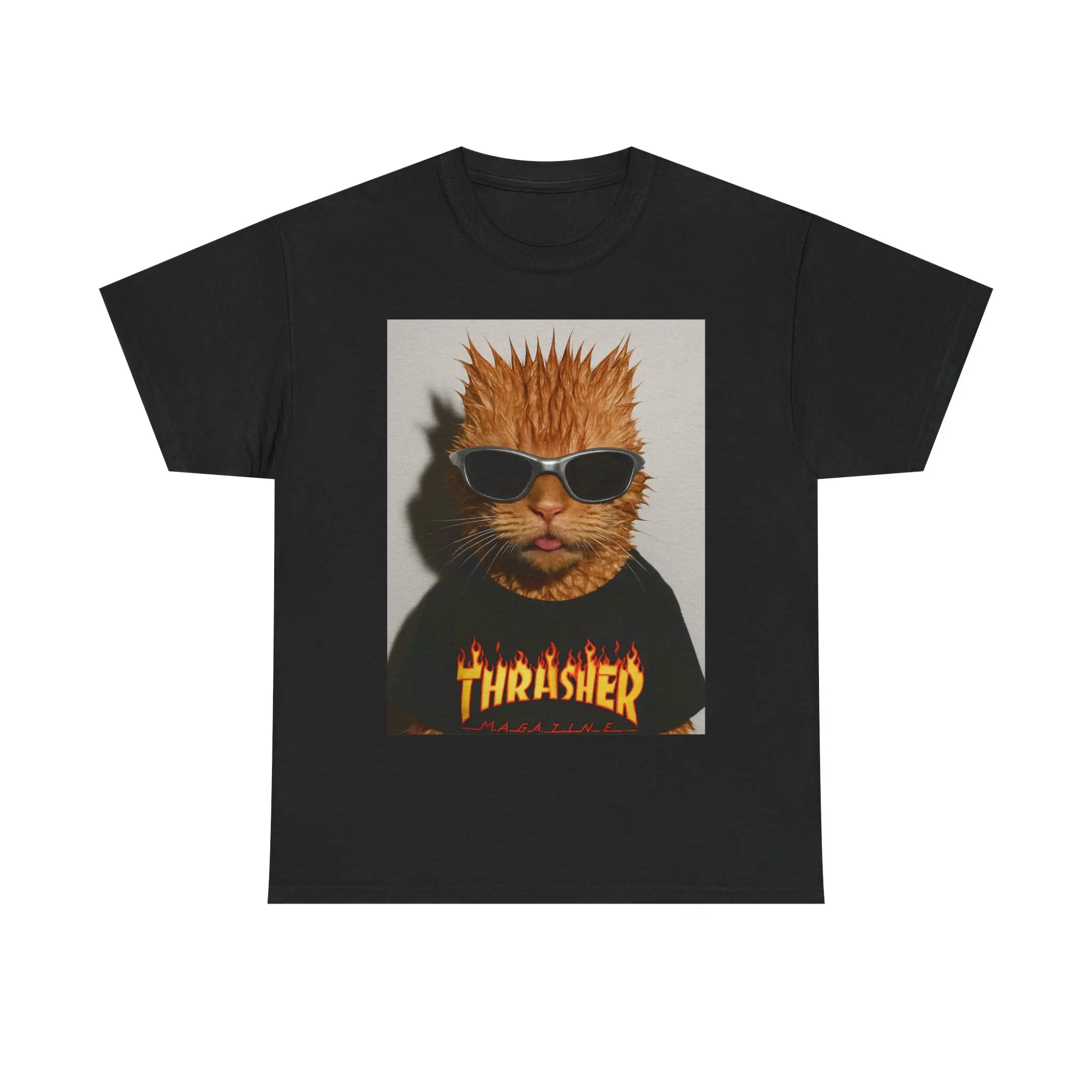 Funny Cool Cat Unisex T-Shirt – Spiky Hair & Glasses Meme Tee