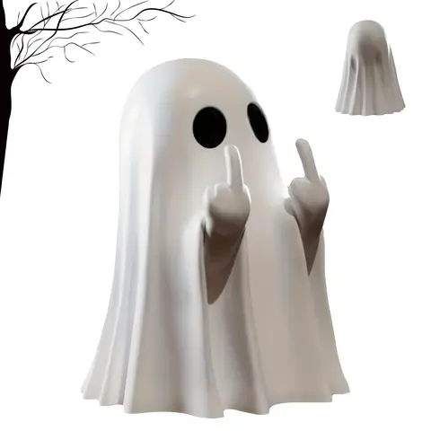 Funny Middle Finger Halloween Decoration, Spooky & Cute Ghost Figurine, Resin Statue, Resin Sculptures, Decorative Figurines for Home, Desk, Party Decor, Home Decor Ornaments, Unique Halloween Gift Idea