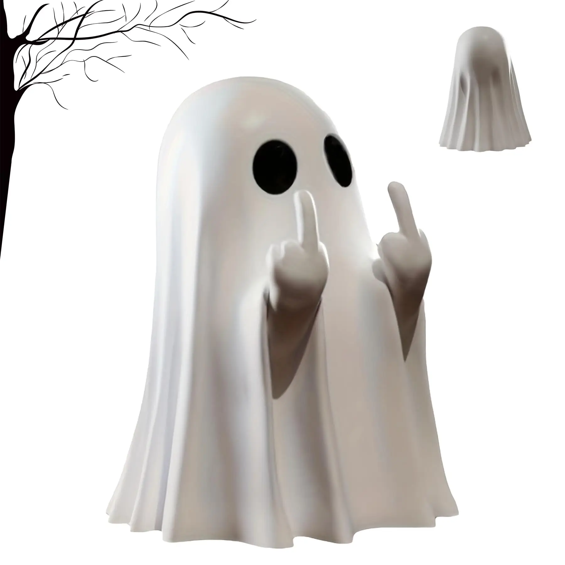 Funny Middle Finger Halloween Decoration, Spooky & Cute Ghost Figurine for Home, Desk, Party Decor, Unique Halloween Gift Idea