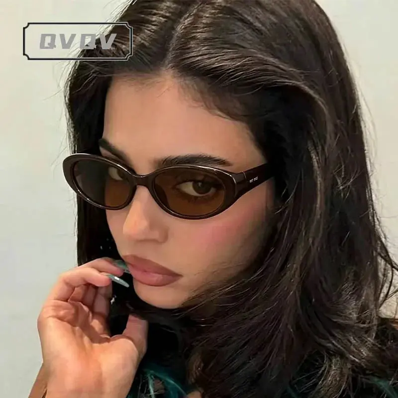 Muted Lens Narrow Oval Sunglasses - UV400 Vintage Frame