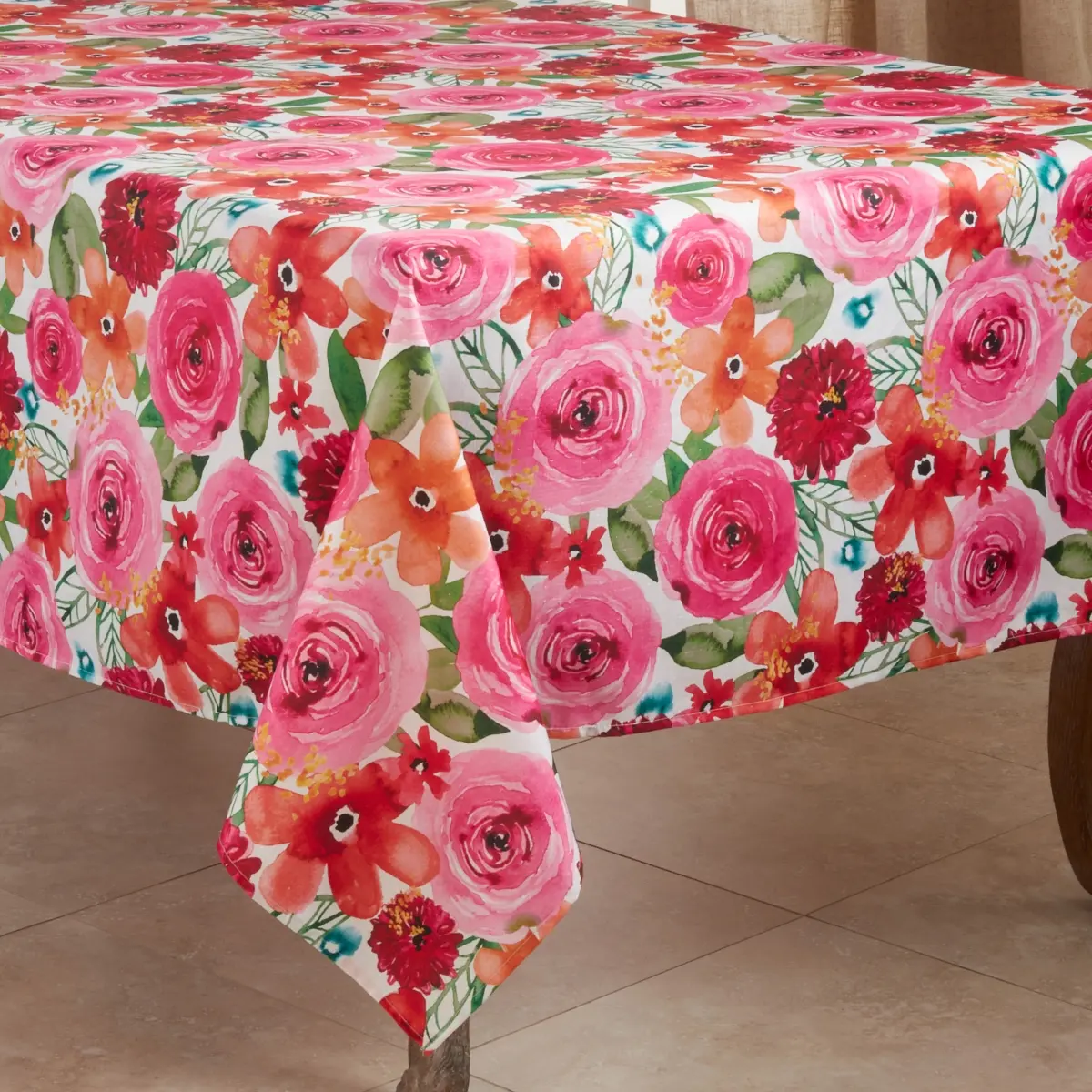 SARO 3233.M65S 65 in. Square Casual Tablecloth with Floral Design