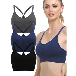 3-piece set of outdoor sports bras with seamless straps, removable pads, and a beautiful back design for fitness and running, women's underwear
