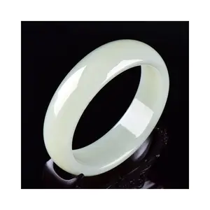 Hetian Jade Bracelet Sheep Fat White Jade Full Circle Wide Version Round Bracelet Hetian White Jade Bracelet Ornament Moldavite Spiritual Growth Pendant Rainbow Crystal Jewelry Accessory Set real  jade  stone