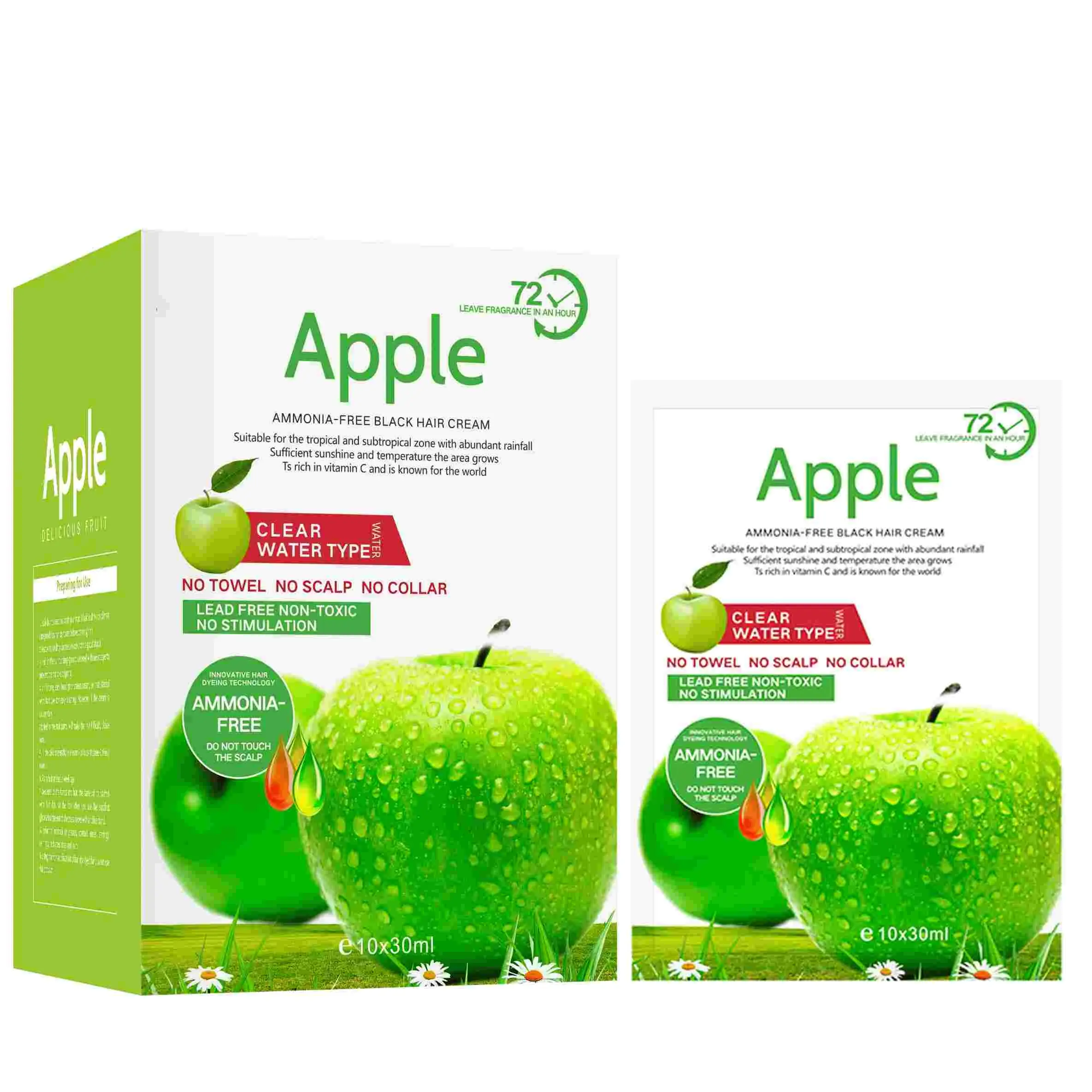 Apple Ammonia-Free Black Hair Dye Cream (30ml x 10Pcs) – Natural Hair Color with No Scalp Touch, Long-Lasting Black, Lead-Free & Non-Toxic