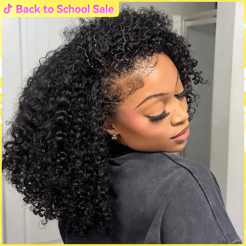 Vshow 3 In 1 Half Wigs Kinky Curly Human Hair Glueless Wigs 250% Density With Natural Hairline Glueless Curly Hair Flip Over Wig Beginner Friendly