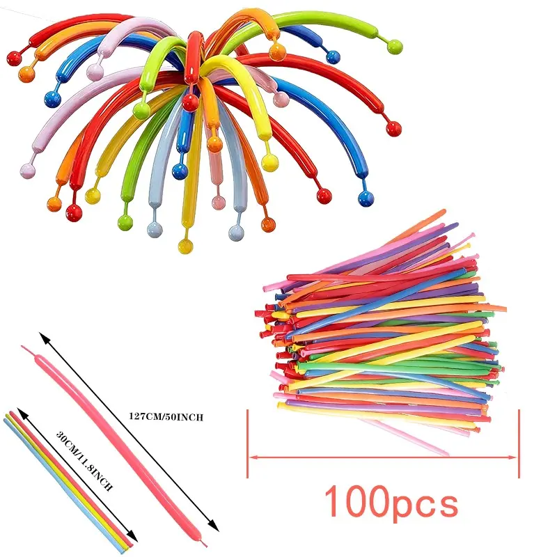 100pcs Magic Long Balloons DIY Twisted Firework Shapes, Birthday Party Wedding Decorations, Christmas Halloween Thanksgiving Easter Gifts, Pack
