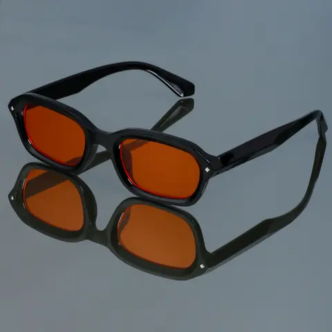 New Retro Geometric Glasses, Fashion Glasses, Square Frame Shades with Orange Tinted Lens, Unisex Simple Versatile Daily Casual Wear Decorative Eyewear, Stylish Accessory for Men & Women