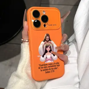 Divine Crown Blessing Pattern Dopamine Ins Style Solid Color Phone Case with Ultra Skin friendly Touch, All Inclusive Lens Phone Case Suitable for iPhone 17 16 15 14 13 12 Pro Max Air