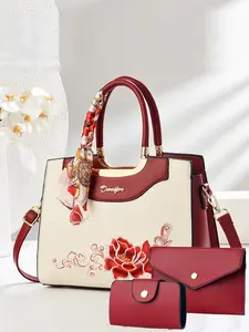 Elegant Embroidered Women's Handbag Set, Large Capacity Shoulder Crossbody Bag, Casual All-Season Tote Bags, High-Quality Design