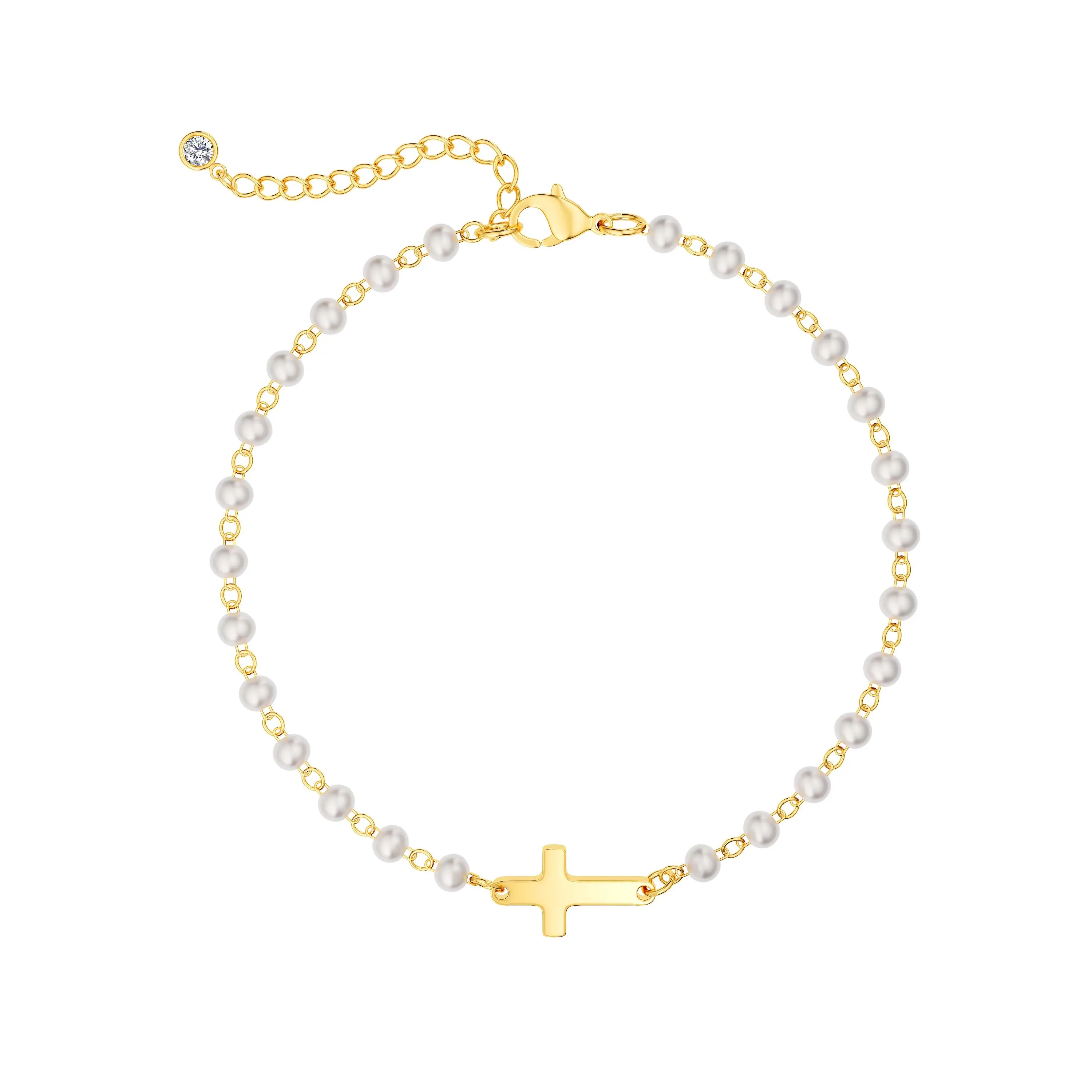 Chesky Pearl Cross Bracelet For Women Dainty Fashion Fresh Water Pearl Cross Bracelet Party Birthday Gift