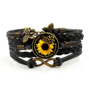Boho Sunflower Gifts Leather Bohemian Bracelet Birthday for Women Teens Granddaughter Wife Daughter Mom Friendship Bracelets Her