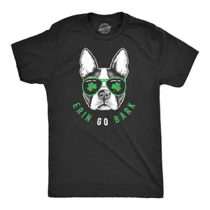 Mens Erin Go Bark T Shirt Funny Saint Patricks Day St Patty Clothes Dog Tee Mens Funny T Shirts Cool Vintage Fashion T-Shirt Gift Classic Menswear Saint Patrick's Day Apparel for Men Funny Dog Short Sleeve Black